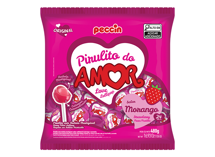 Pirulito do Amor Morango - 24un