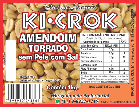 Amendoim Cartela sem Pele Com Sal - Kicrok - 20un - 25g
