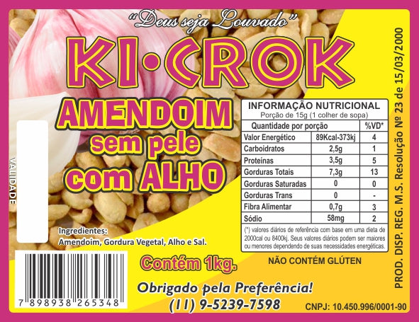 Amendoim Cartela sem Pele Com Alho - Kicrok = 20un - 25g