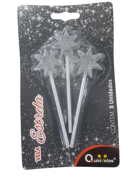 Vela Glitter Estrela Quinvelas 3un