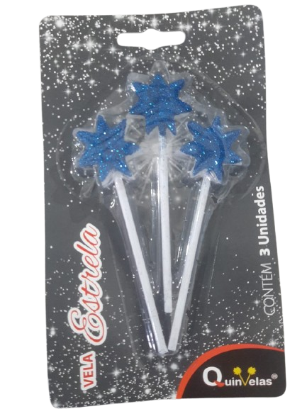 Vela Glitter Estrela Quinvelas 3un