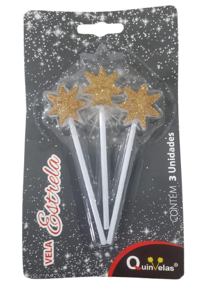 Vela Glitter Estrela Quinvelas 3un