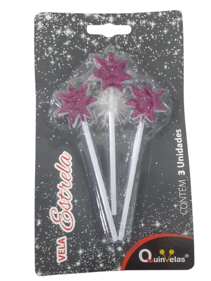 Vela Glitter Estrela Quinvelas 3un