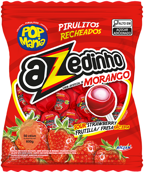 Pirulito Pop Mania Azedinho Morango - 50un