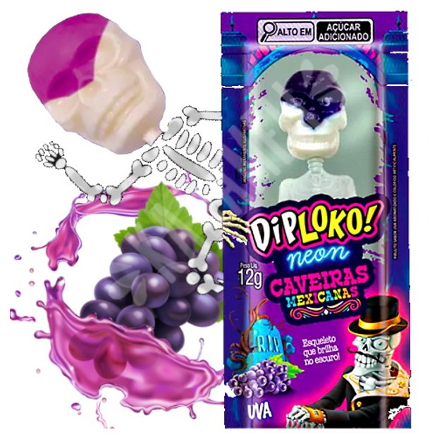 Pirulito DipLoko Caveira Mexicana Neon - 24x12g