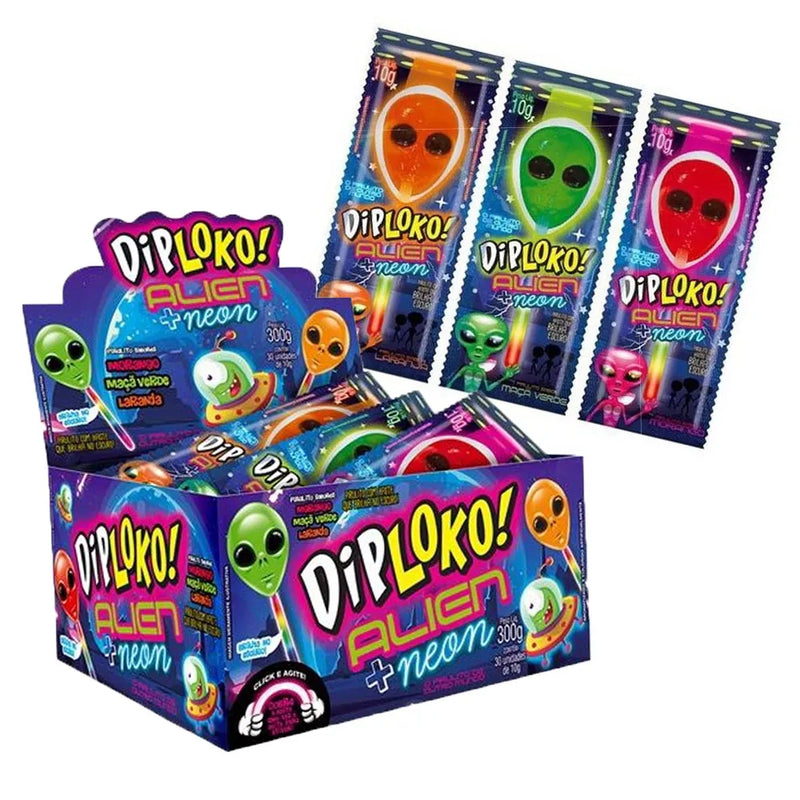Pirulito DipLoko Alien + Neon - 30x10g