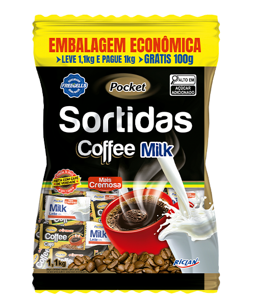 Bala Pocket Sortida Café e Leite - 1,1Kg
