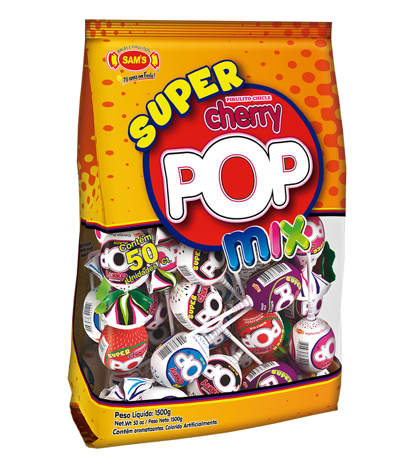 Pirulito Super Cherry Pop Mix Gigante- 50un